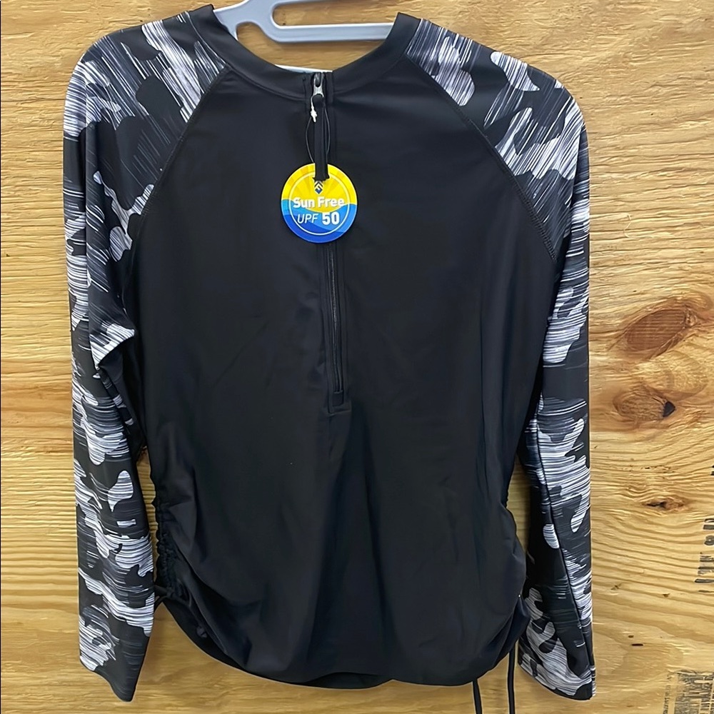 Ladies Black and Gray Swim Shirt